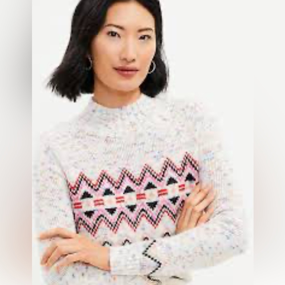 B3 LOFT Women’s Small flecked fair isle ribbed mock neck sweater. NWT. Small.